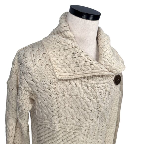Standun Wrap Cardigan Sweater Women’s Medium Cream Ivory Ireland Merino Wool - Picture 3 of 10
